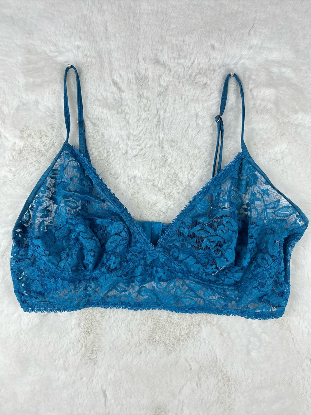 INC Teal Sheer Lace Bralette NWT Large